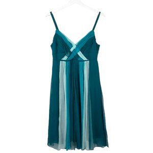 Babydoll Dress 100% Silk Crepe Spaghetti Strap Aquamarine Blue Teal 8
